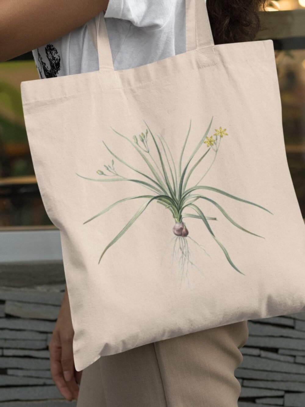 Yellow Star-Of-Bethlehem Vintage Floral Print Graphic Canvas Tote Bag